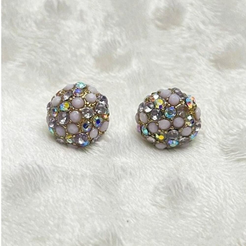 Betsey Johnson Disco Ball , Purple Dot, Iridescent Crystal, Stud Earrings